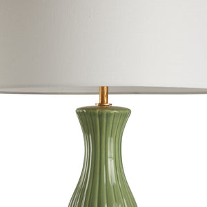 Chelsea House Augusta Ceramic Table Lamp In Olive Glaze With Gold Leaf Accents And White Shade — Bill Cain Design 70306