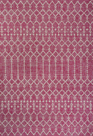 HomeRoots 5' Vibrant Fuchsia & Light Gray Trellis Indoor-Outdoor Area Rug for Stylish Spaces & Durability 703062