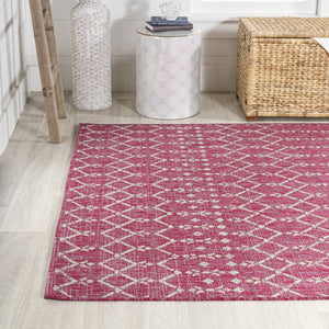 HomeRoots 5' Vibrant Fuchsia & Light Gray Trellis Indoor-Outdoor Area Rug for Stylish Spaces & Durability 703062