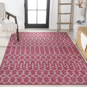 HomeRoots 5' Vibrant Fuchsia & Light Gray Trellis Indoor-Outdoor Area Rug for Stylish Spaces & Durability 703062