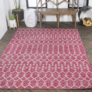 HomeRoots 8' X 10' Vibrant Fuchsia and Light Gray Trellis Area Rug for Indoor/Outdoor Living Spaces 703063