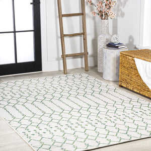 HomeRoots 8' X 10' Trellis Area Rug - Stylish Green & Ivory for Indoor/Outdoor Use, Durable & Easy Maintenance 703068