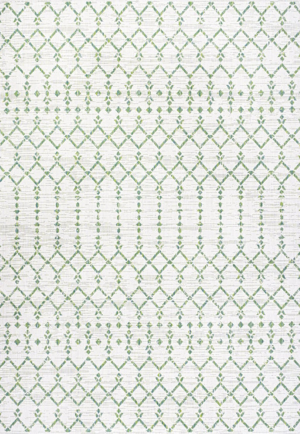 HomeRoots 9' X 12' Green and Ivory Trellis Rug - Versatile Indoor/Outdoor Design, Durable & Easy to Clean! 703069