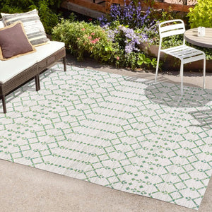 HomeRoots 9' X 12' Green and Ivory Trellis Rug - Versatile Indoor/Outdoor Design, Durable & Easy to Clean! 703069