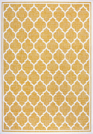 HomeRoots 5' Yellow and Cream Geometric Area Rug - Durable Indoor/Outdoor Style for Contemporary Spaces 703072