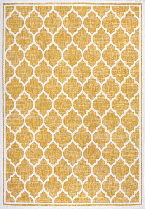 HomeRoots 5' Yellow and Cream Geometric Area Rug - Durable Indoor/Outdoor Style for Contemporary Spaces 703072