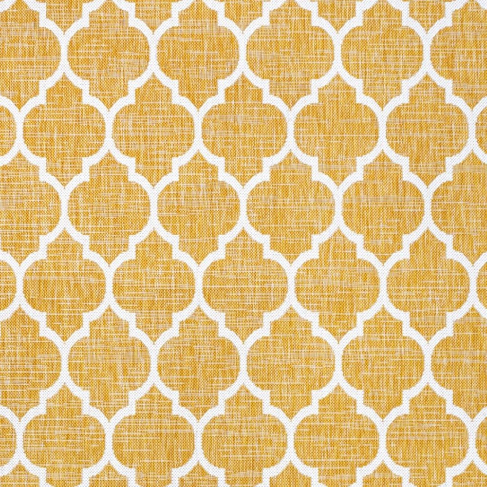 HomeRoots 8' Modern Yellow and Cream Geometric Area Rug – Durable Indoor/Outdoor Design for Any Space! 703073
