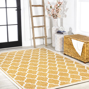 HomeRoots 8' Modern Yellow and Cream Geometric Area Rug – Durable Indoor/Outdoor Design for Any Space! 703073