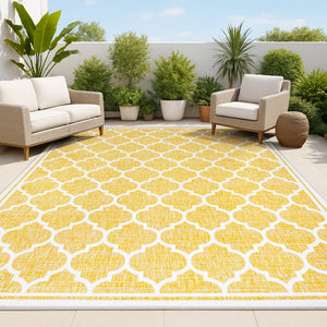 HomeRoots 9' Modern Yellow and Cream Geometric Area Rug - Indoor/Outdoor Durable, Stylish, Easy-Clean Design 703074