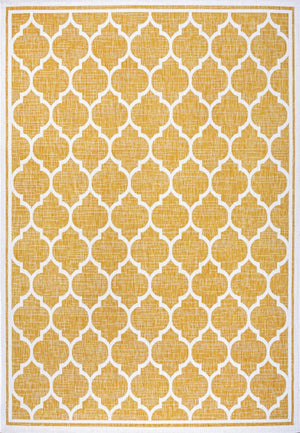 HomeRoots 9' Modern Yellow and Cream Geometric Area Rug - Indoor/Outdoor Durable, Stylish, Easy-Clean Design 703074