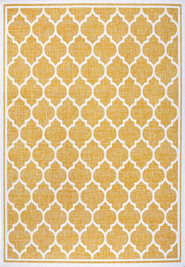 HomeRoots 9' Modern Yellow and Cream Geometric Area Rug - Indoor/Outdoor Durable, Stylish, Easy-Clean Design 703074