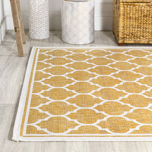 HomeRoots 9' Modern Yellow and Cream Geometric Area Rug - Indoor/Outdoor Durable, Stylish, Easy-Clean Design 703074
