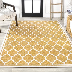 HomeRoots 9' Modern Yellow and Cream Geometric Area Rug - Indoor/Outdoor Durable, Stylish, Easy-Clean Design 703074