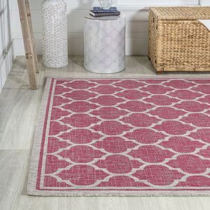 HomeRoots 5' X 8' Vibrant Fuchsia & Light Gray Geometric Area Rug – Indoor/Outdoor Durability & Style Upgrade 703077