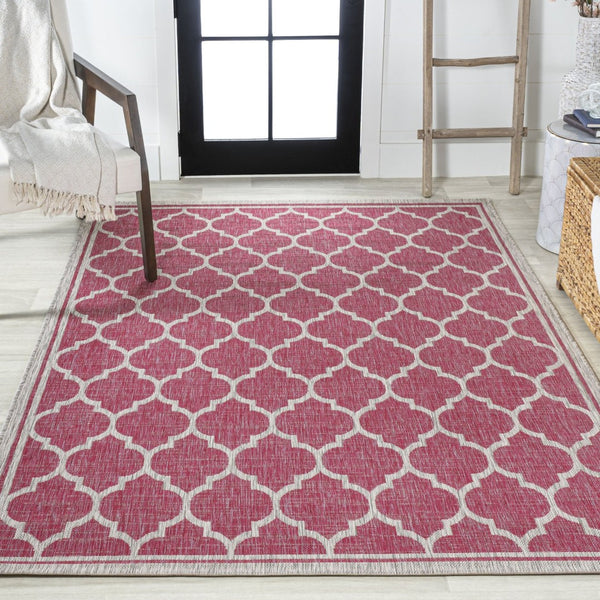 HomeRoots 5' X 8' Vibrant Fuchsia & Light Gray Geometric Area Rug – Indoor/Outdoor Durability & Style Upgrade 703077