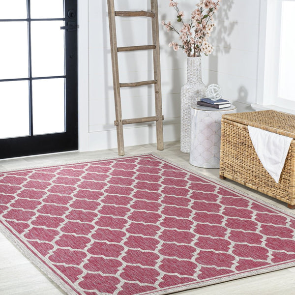 HomeRoots 5' X 8' Vibrant Fuchsia & Light Gray Geometric Area Rug – Indoor/Outdoor Durability & Style Upgrade 703077