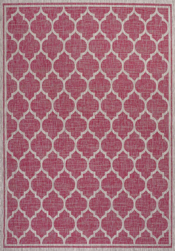 HomeRoots 8' X 10' Fuchsia & Light Gray Geometric Area Rug - Stylish, Durable, Indoor/Outdoor Versatility & Easy Care 703078