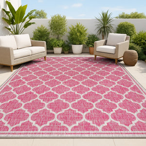 HomeRoots 8' X 10' Fuchsia & Light Gray Geometric Area Rug - Stylish, Durable, Indoor/Outdoor Versatility & Easy Care 703078