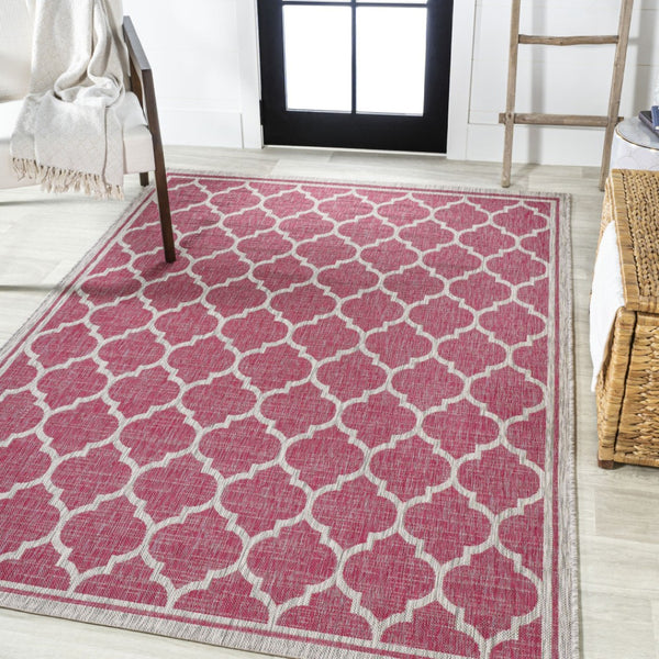 HomeRoots 8' X 10' Fuchsia & Light Gray Geometric Area Rug - Stylish, Durable, Indoor/Outdoor Versatility & Easy Care 703078