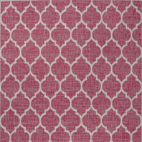 HomeRoots 9' X 12' Fuchsia and Light Gray Geometric Area Rug - Durable Indoor/Outdoor Design for Stylish Spaces 703079