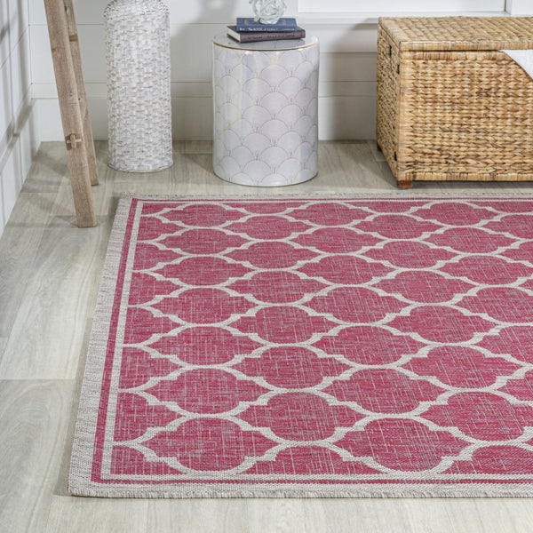 HomeRoots 9' X 12' Fuchsia and Light Gray Geometric Area Rug - Durable Indoor/Outdoor Design for Stylish Spaces 703079