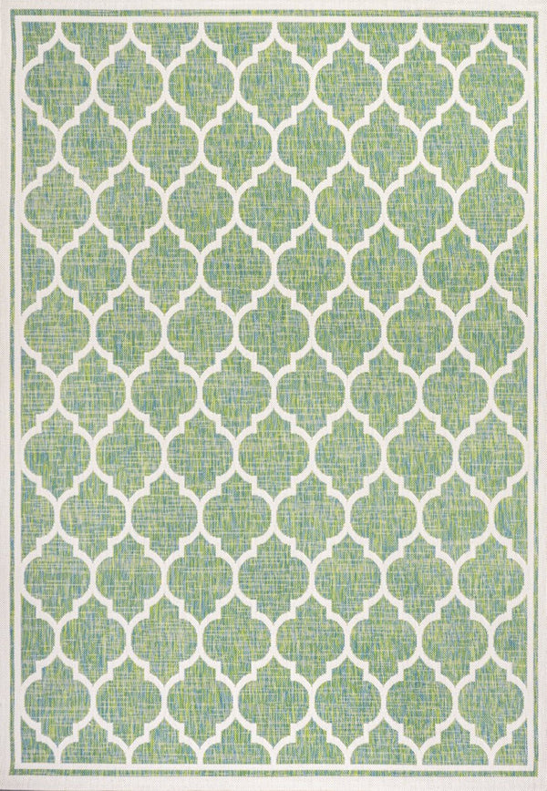 HomeRoots 8' X 10' Cream and Green Geometric Area Rug - Durable Indoor/Outdoor Design for Modern Spaces 703083