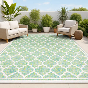 HomeRoots 8' X 10' Cream and Green Geometric Area Rug - Durable Indoor/Outdoor Design for Modern Spaces 703083