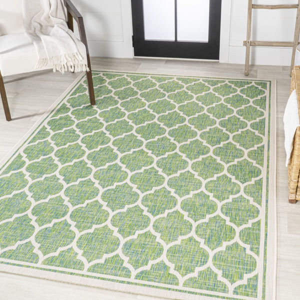 HomeRoots 8' X 10' Cream and Green Geometric Area Rug - Durable Indoor/Outdoor Design for Modern Spaces 703083