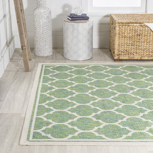 HomeRoots 8' X 10' Cream and Green Geometric Area Rug - Durable Indoor/Outdoor Design for Modern Spaces 703083