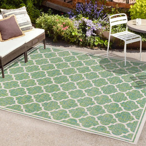 HomeRoots 8' X 10' Cream and Green Geometric Area Rug - Durable Indoor/Outdoor Design for Modern Spaces 703083