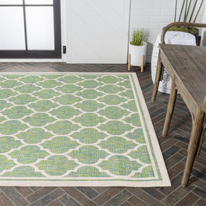 HomeRoots 8' X 10' Cream and Green Geometric Area Rug - Durable Indoor/Outdoor Design for Modern Spaces 703083