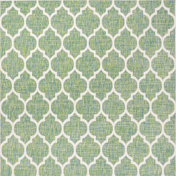 HomeRoots 9' Geometric Cream and Green Area Rug - Stylish Indoor/Outdoor Design, Durable, Low-Maintenance Comfort 703084