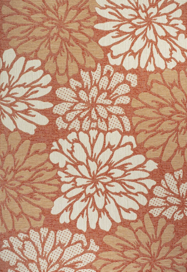 HomeRoots 5' X 8' Vibrant Orange and Cream Floral Area Rug - Indoor/Outdoor Durable Elegance for Any Space 703092