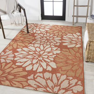 HomeRoots 5' X 8' Vibrant Orange and Cream Floral Area Rug - Indoor/Outdoor Durable Elegance for Any Space 703092