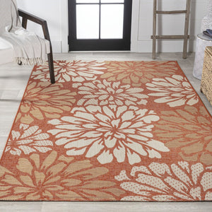 HomeRoots 5' X 8' Vibrant Orange and Cream Floral Area Rug - Indoor/Outdoor Durable Elegance for Any Space 703092