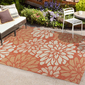HomeRoots 5' X 8' Vibrant Orange and Cream Floral Area Rug - Indoor/Outdoor Durable Elegance for Any Space 703092
