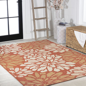 HomeRoots 8' X 10' Vibrant Orange and Cream Floral Area Rug – Durable, Versatile, Perfect for Indoor & Outdoor Use! 703093