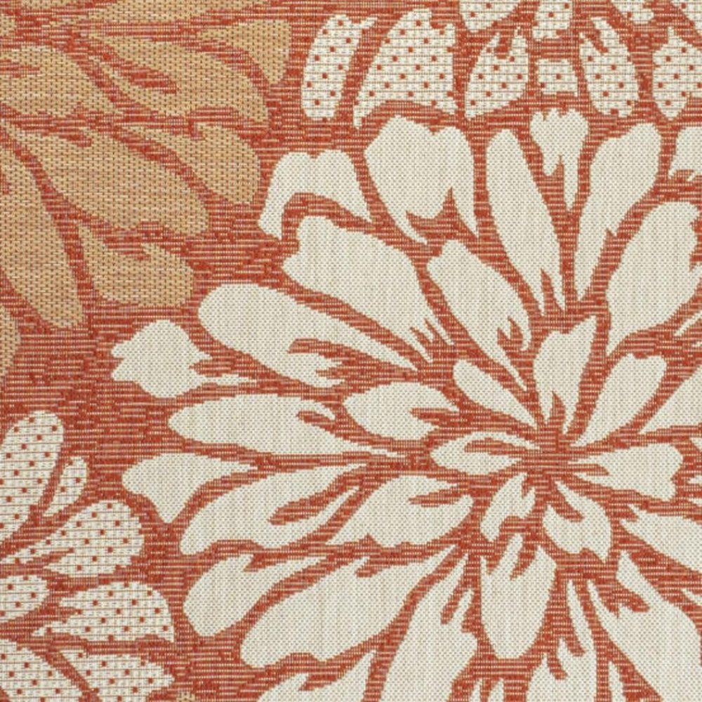 HomeRoots 9' Orange and Cream Floral Indoor-Outdoor Area Rug - Durable, Stylish, Low-Maintenance for Any Space! 703094