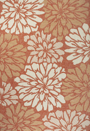 HomeRoots 9' Orange and Cream Floral Indoor-Outdoor Area Rug - Durable, Stylish, Low-Maintenance for Any Space! 703094