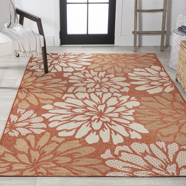 HomeRoots 9' Orange and Cream Floral Indoor-Outdoor Area Rug - Durable, Stylish, Low-Maintenance for Any Space! 703094