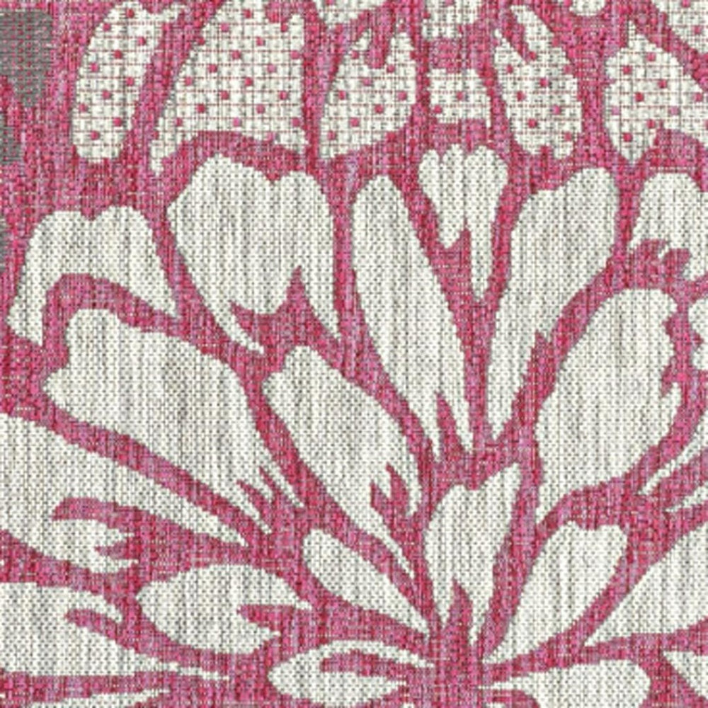 HomeRoots 8' X 10' Vibrant Fuchsia & Light Gray Floral Area Rug for Indoor/Outdoor Use – Stylish & Durable! 703098