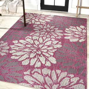 HomeRoots 8' X 10' Vibrant Fuchsia & Light Gray Floral Area Rug for Indoor/Outdoor Use – Stylish & Durable! 703098
