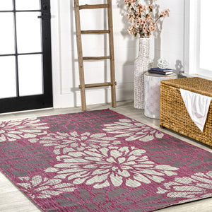 HomeRoots 8' X 10' Vibrant Fuchsia & Light Gray Floral Area Rug for Indoor/Outdoor Use – Stylish & Durable! 703098