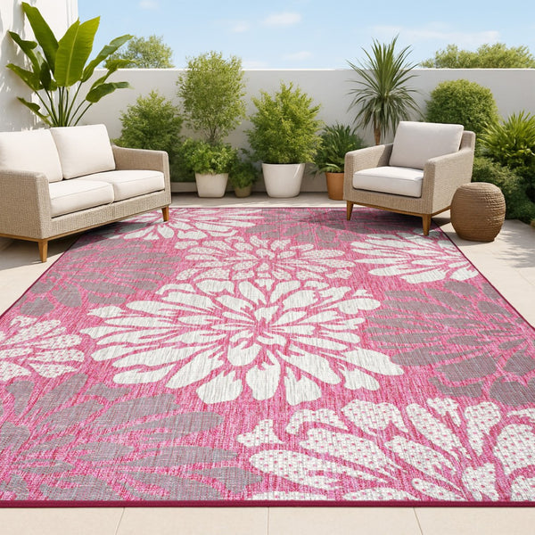 HomeRoots 9' X 12' Fuchsia Floral Area Rug - Stylish Indoor/Outdoor Decor, Durable, Weather-Resistant Design 703099