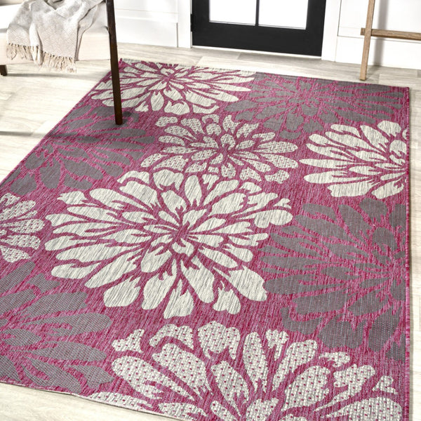 HomeRoots 9' X 12' Fuchsia Floral Area Rug - Stylish Indoor/Outdoor Decor, Durable, Weather-Resistant Design 703099