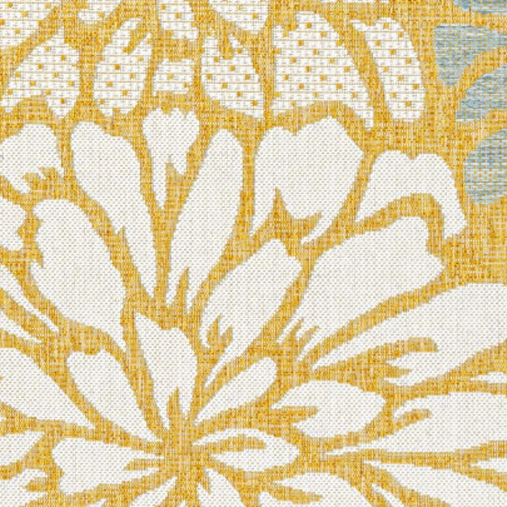 HomeRoots 5' Cheerful Yellow and Cream Floral Indoor-Outdoor Area Rug - Durable, Stylish, Easy-Care Accent Piece 703102