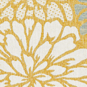 HomeRoots 5' Cheerful Yellow and Cream Floral Indoor-Outdoor Area Rug - Durable, Stylish, Easy-Care Accent Piece 703102