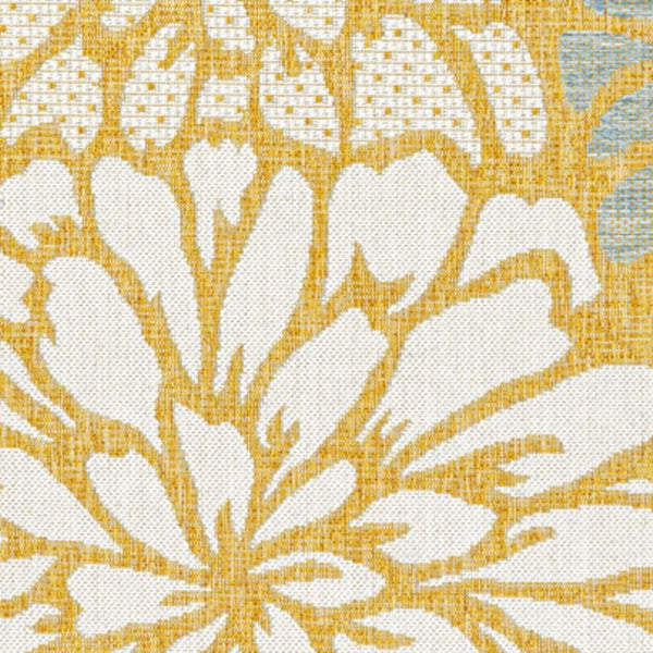 HomeRoots 5' Cheerful Yellow and Cream Floral Indoor-Outdoor Area Rug - Durable, Stylish, Easy-Care Accent Piece 703102