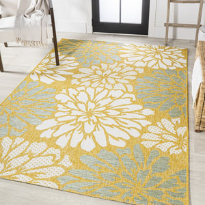 HomeRoots 5' Cheerful Yellow and Cream Floral Indoor-Outdoor Area Rug - Durable, Stylish, Easy-Care Accent Piece 703102