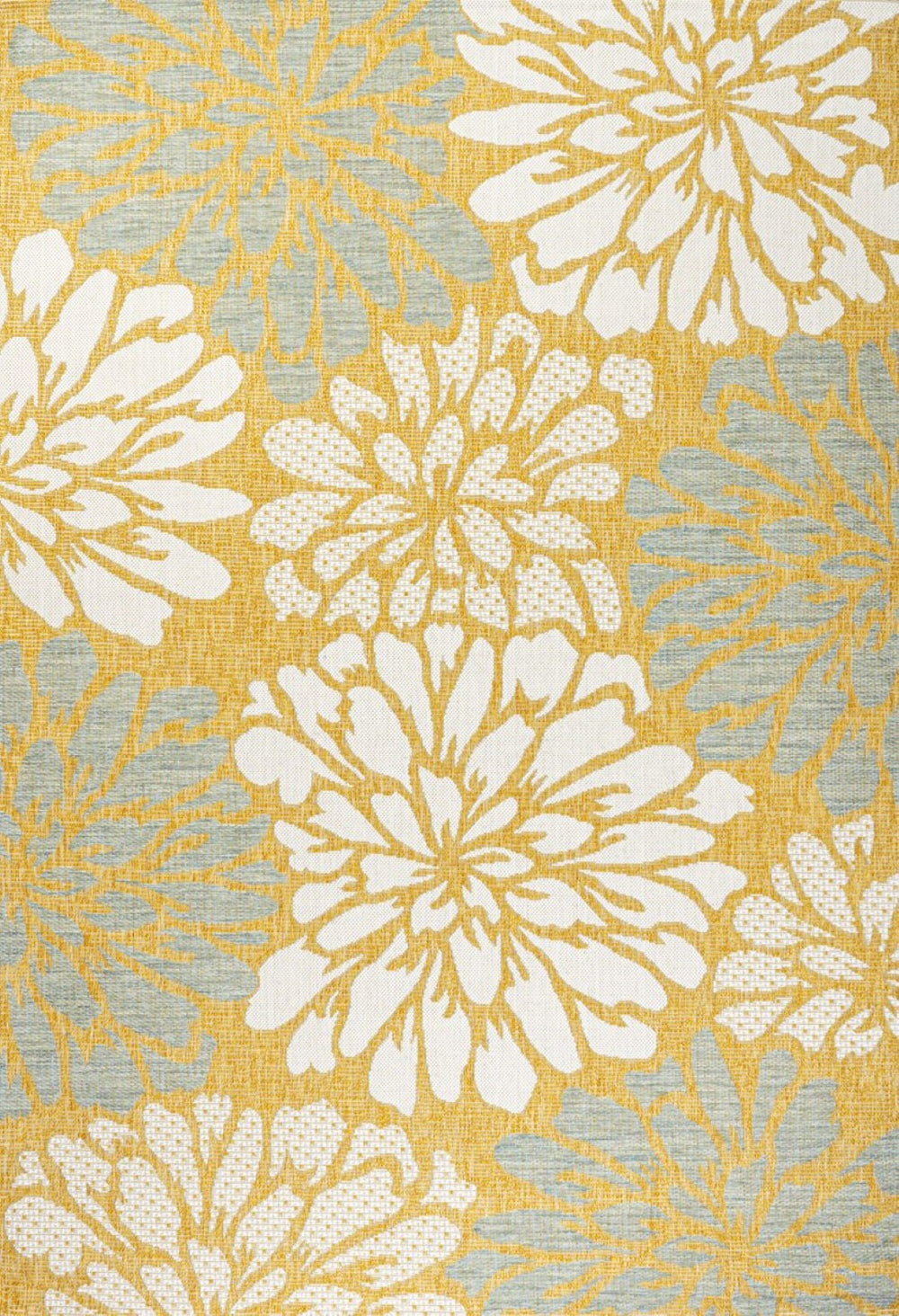 HomeRoots 8' X 10' Yellow & Cream Floral Area Rug – Indoor/Outdoor, Weather-Resistant, Easy-Clean, Durable Design 703103